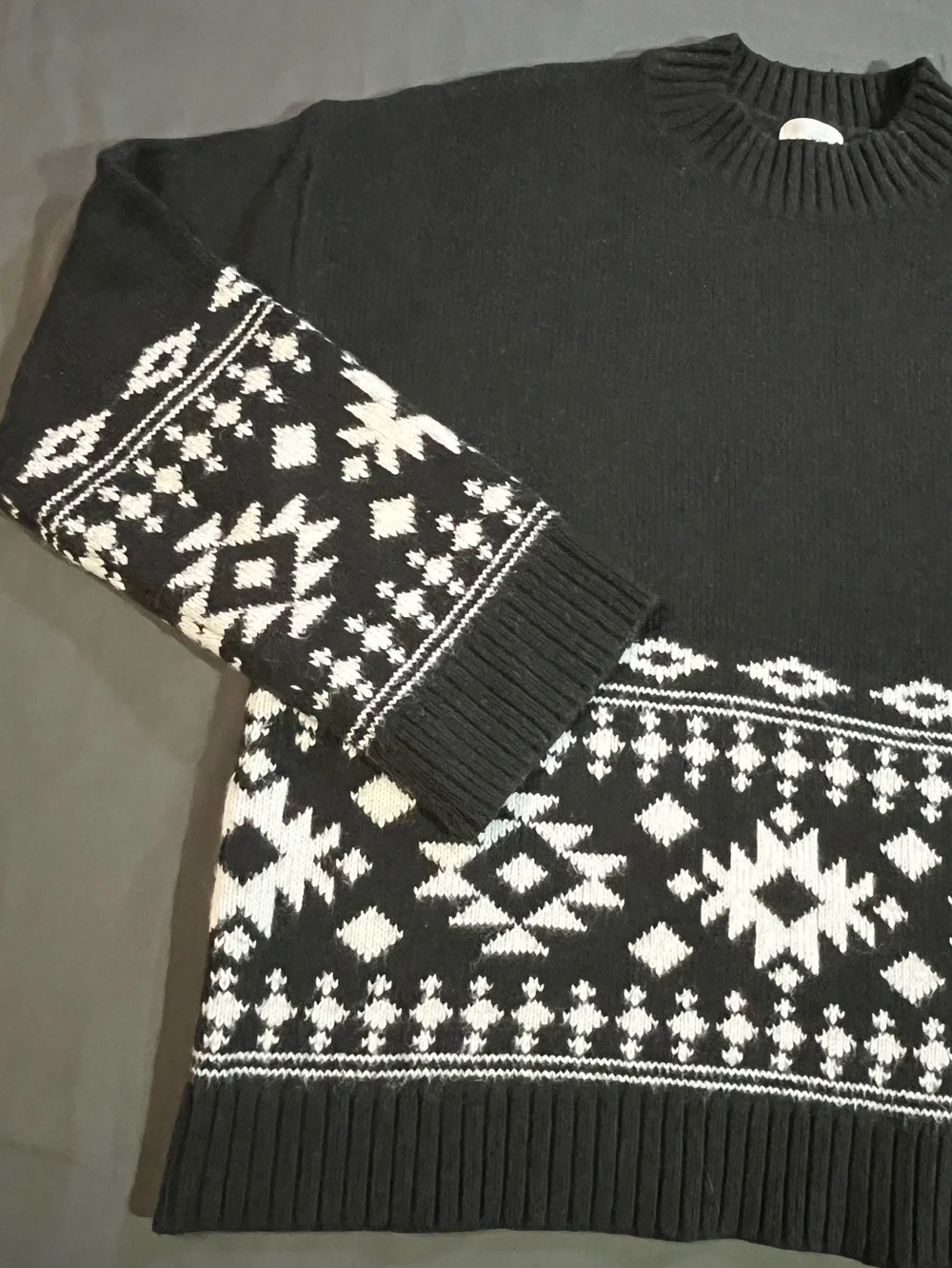 H&M Jacquard Fair Isle Sweater, Dark Grey/White, Sz S